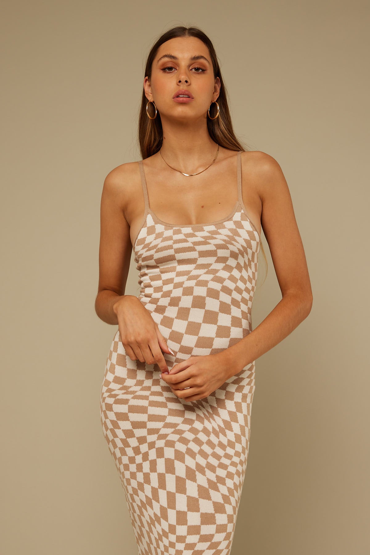 Perfect Stranger Adore You Check Midi dress Nude Print