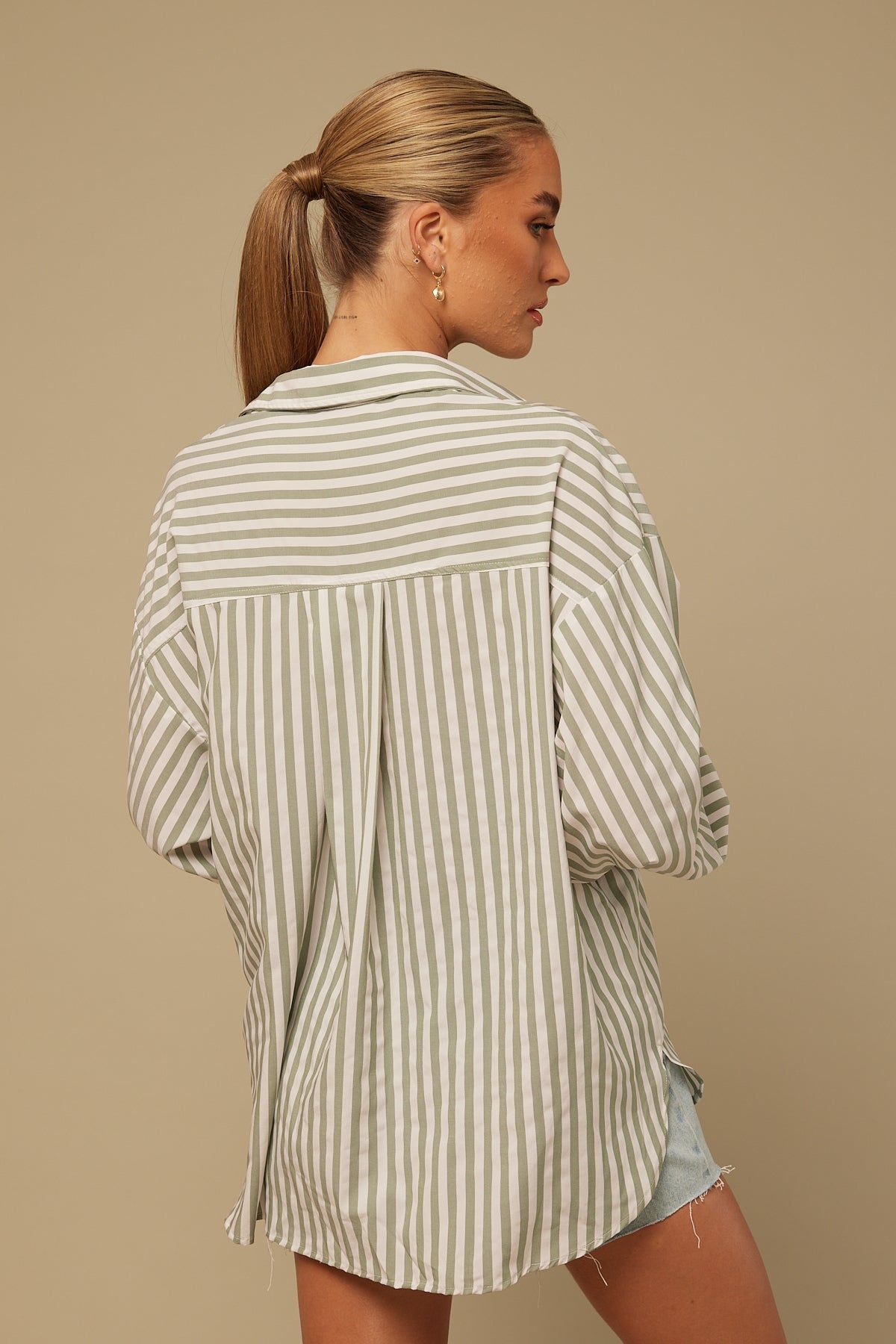 Perfect Stranger Oversized Stripe Shirt Green Stripe