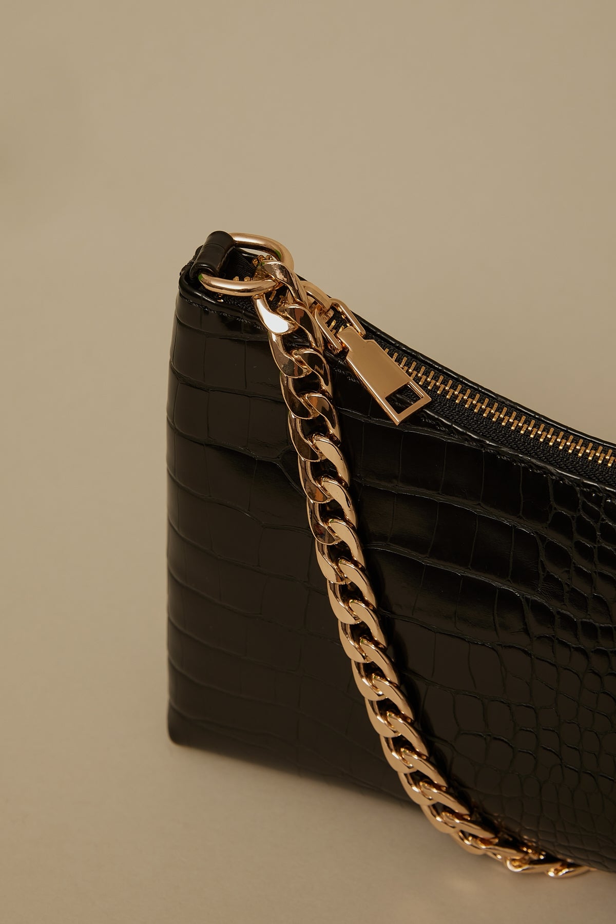 Token Croc Chain Shoulder Bag Black