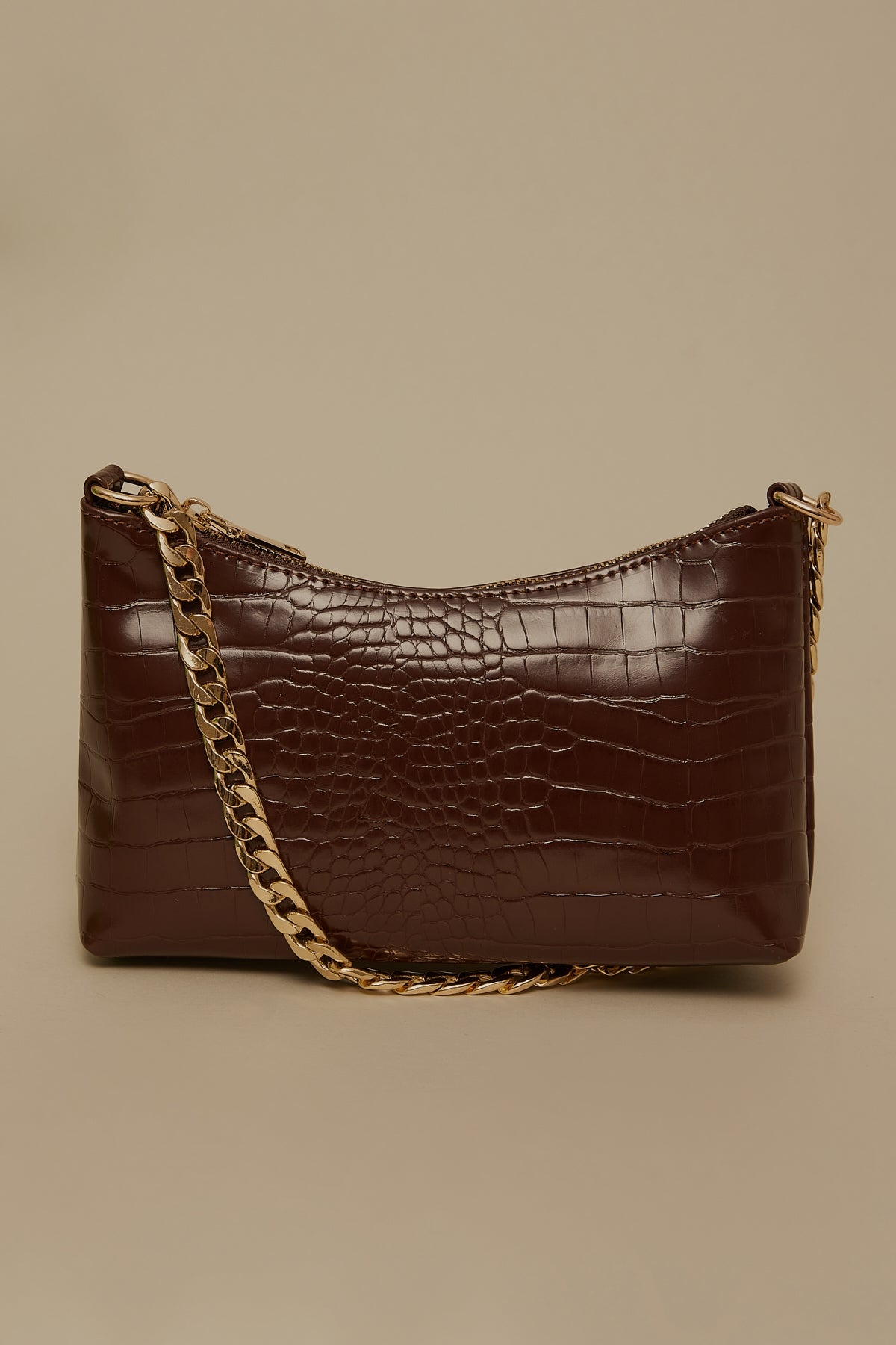 Token Croc Chain Shoulder Bag Brown