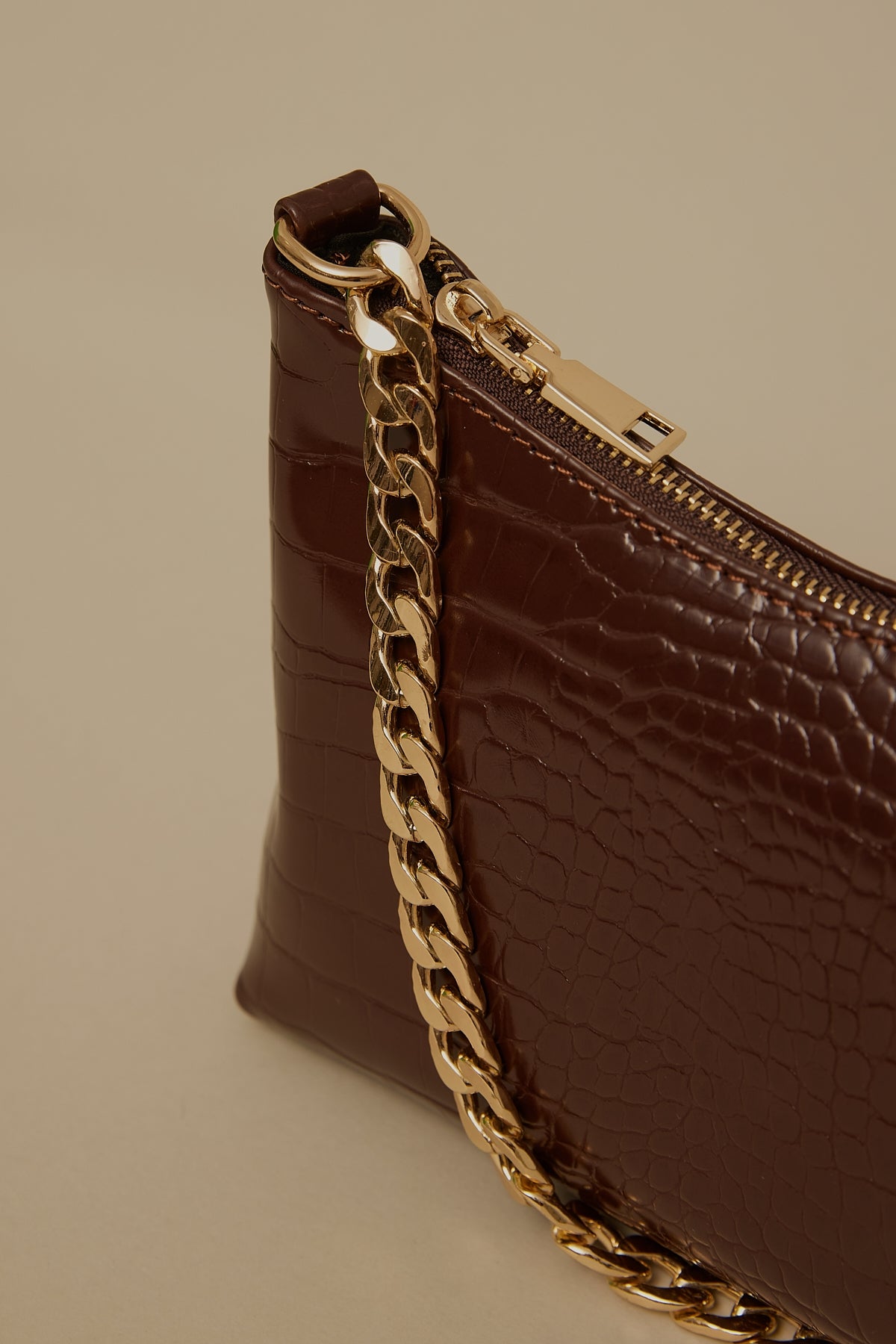 Token Croc Chain Shoulder Bag Brown