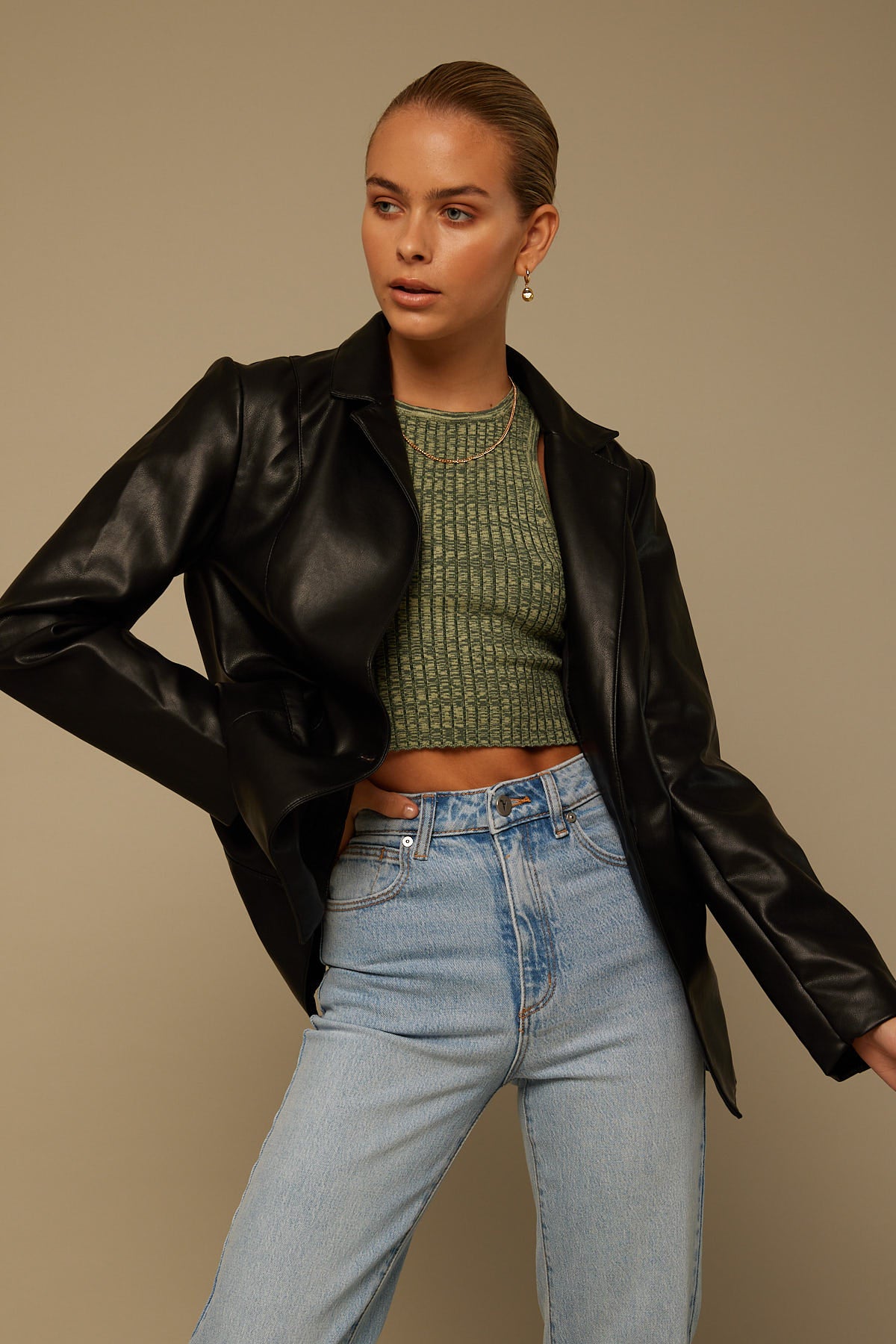 Perfect Stranger Mini PU Blazer Black