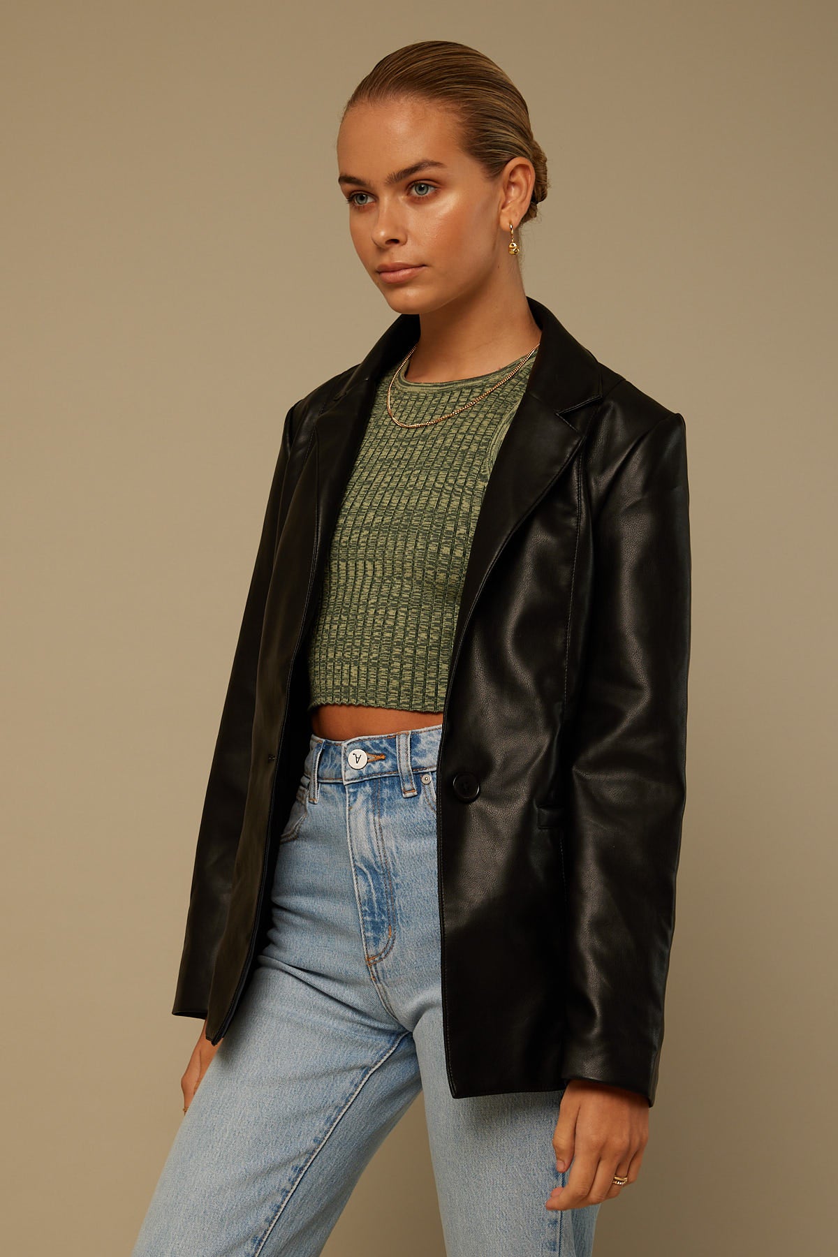 Perfect Stranger Mini PU Blazer Black