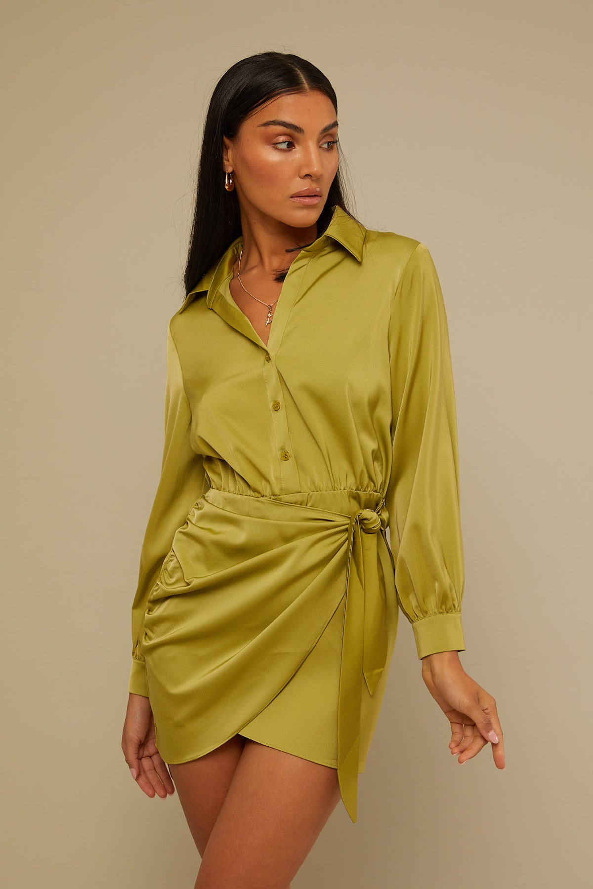 Perfect Stranger Satin Wrap Dress Green