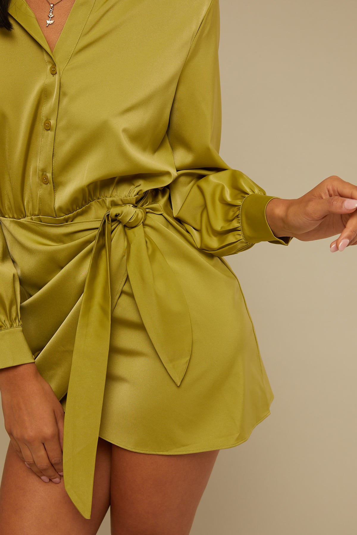 Perfect Stranger Satin Wrap Dress Green