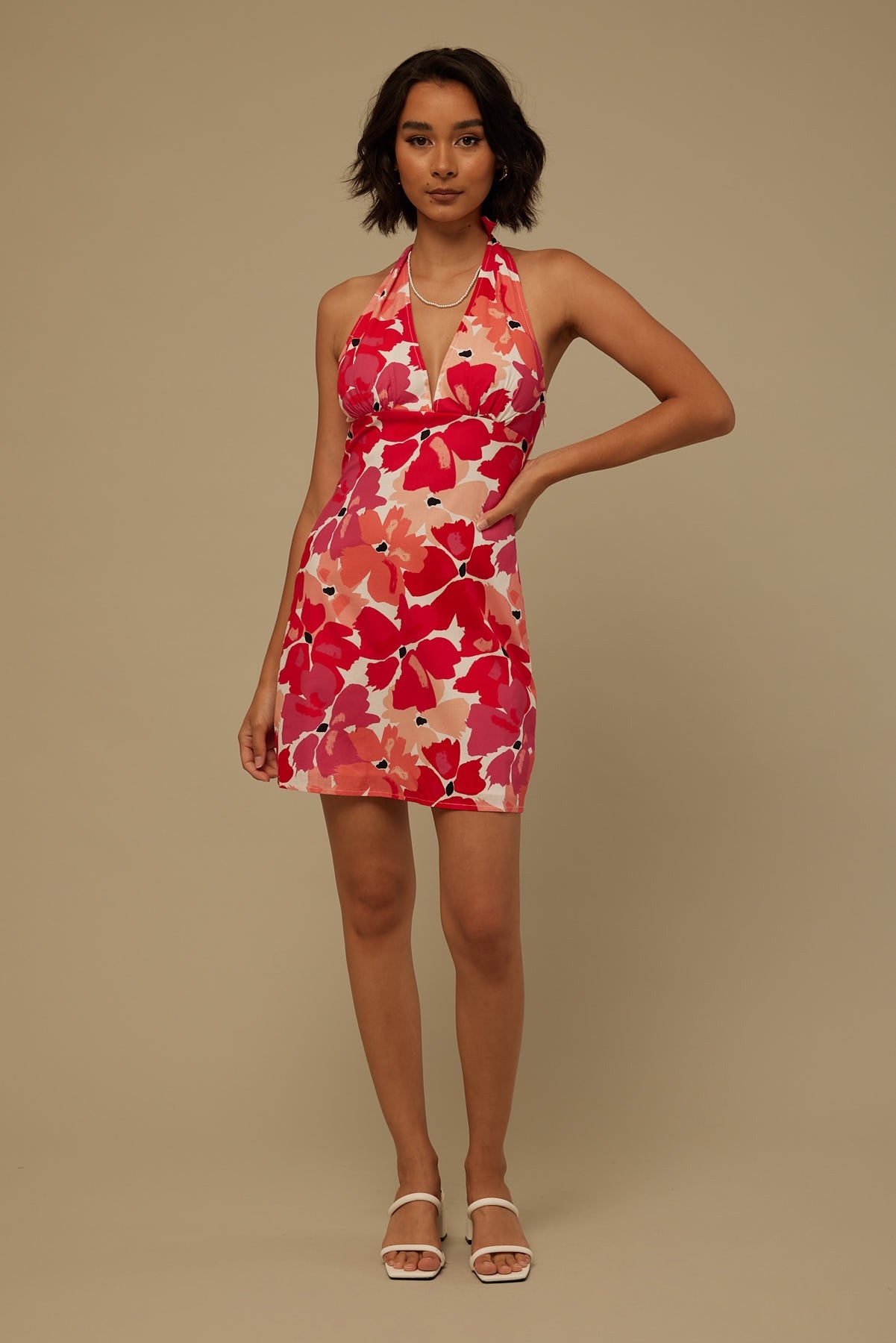 Perfect Stranger Painterly Floral Linen Mini Dress Pink