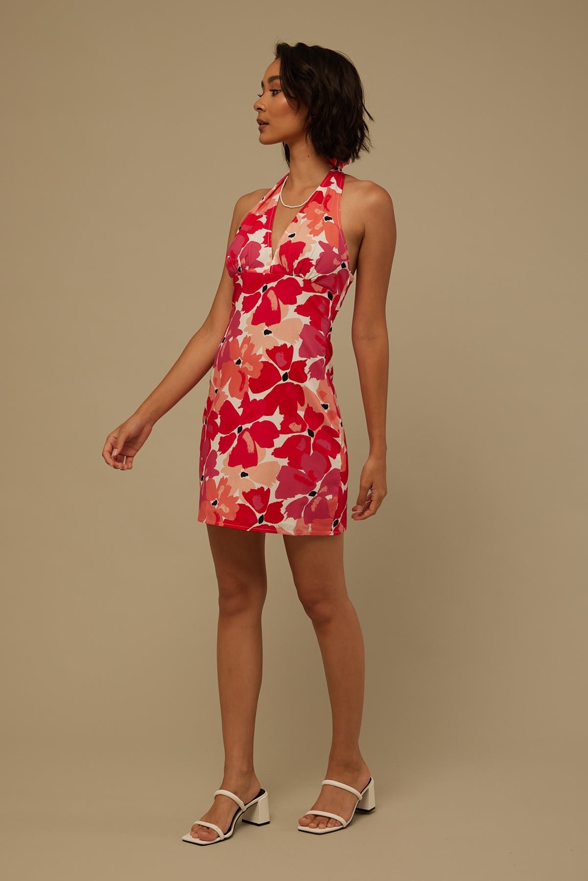 Perfect Stranger Painterly Floral Linen Mini Dress Pink