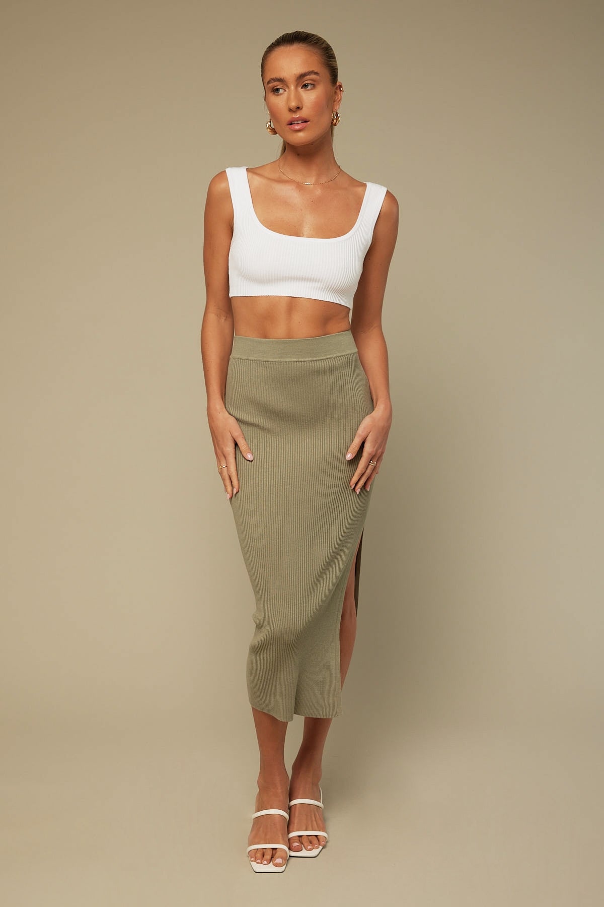 Perfect Stranger Square Neck Knit Crop White