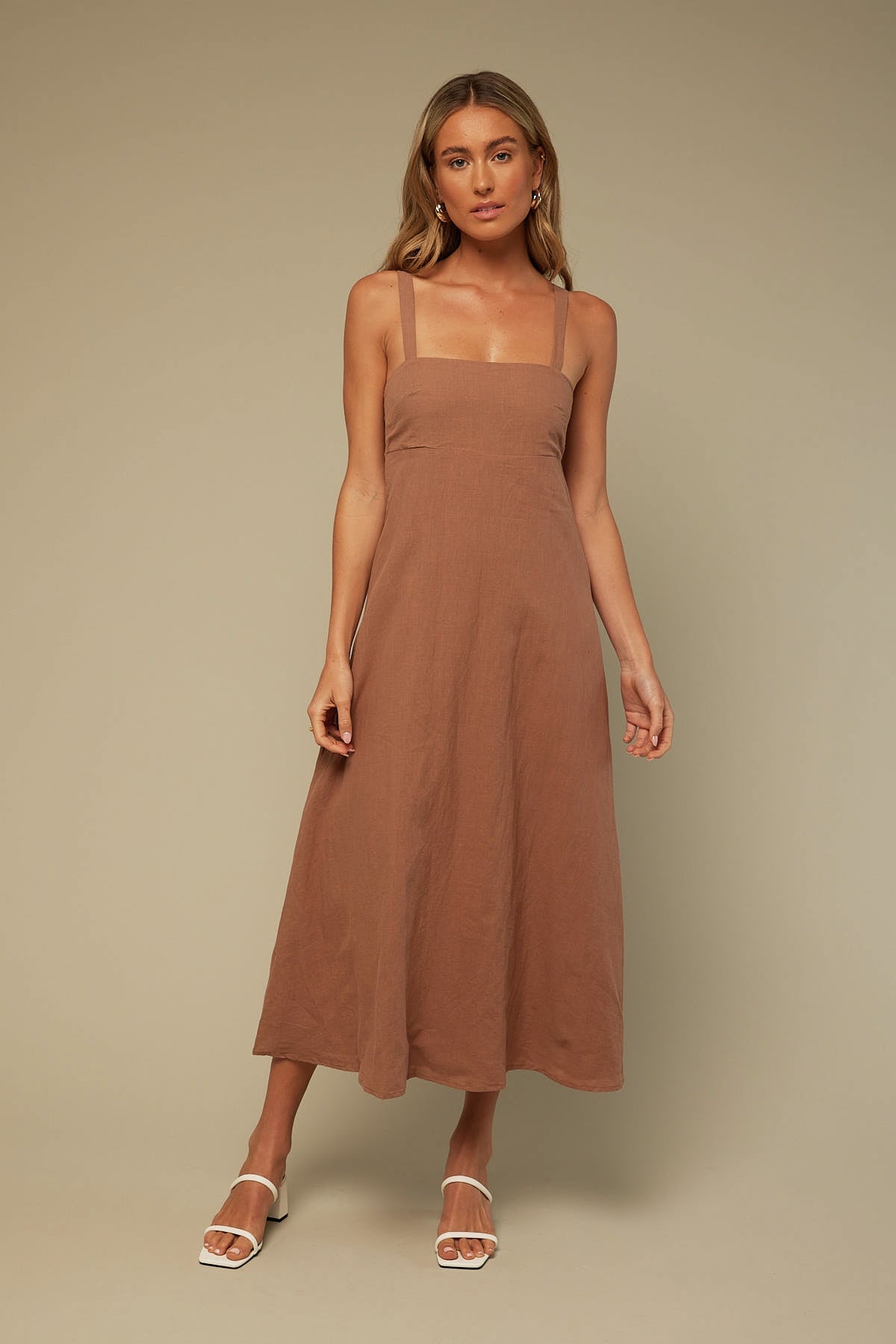 Perfect Stranger Bistro Midi Dress Taupe