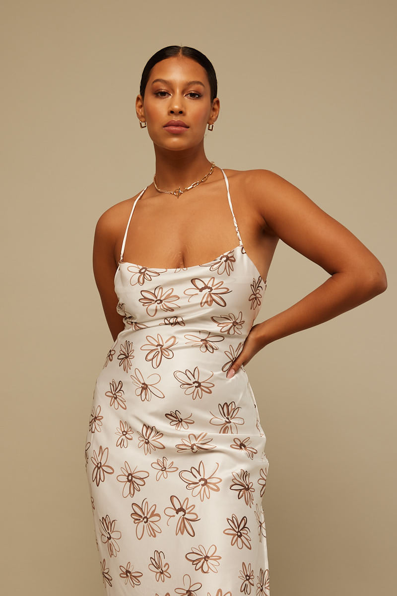 Perfect Stranger Sketch Floral Midi Dress White Print