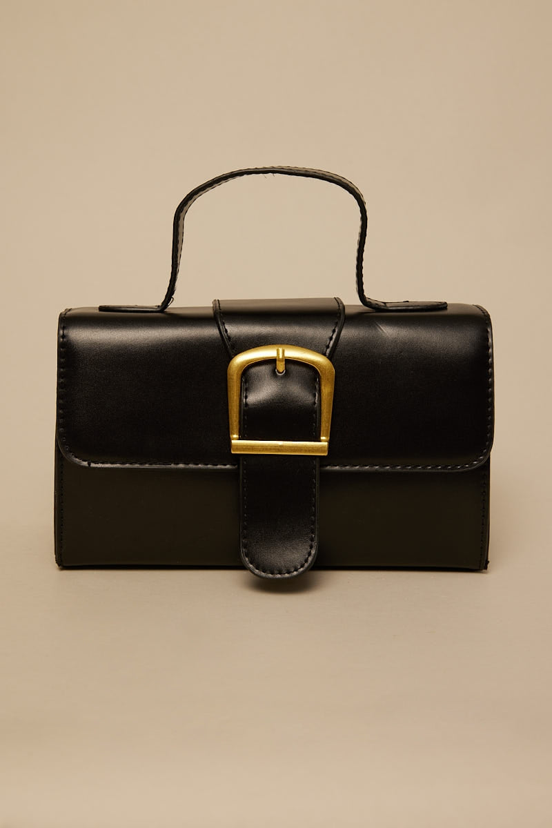 Token Gold Buckle Flap Shoulder Bag Black
