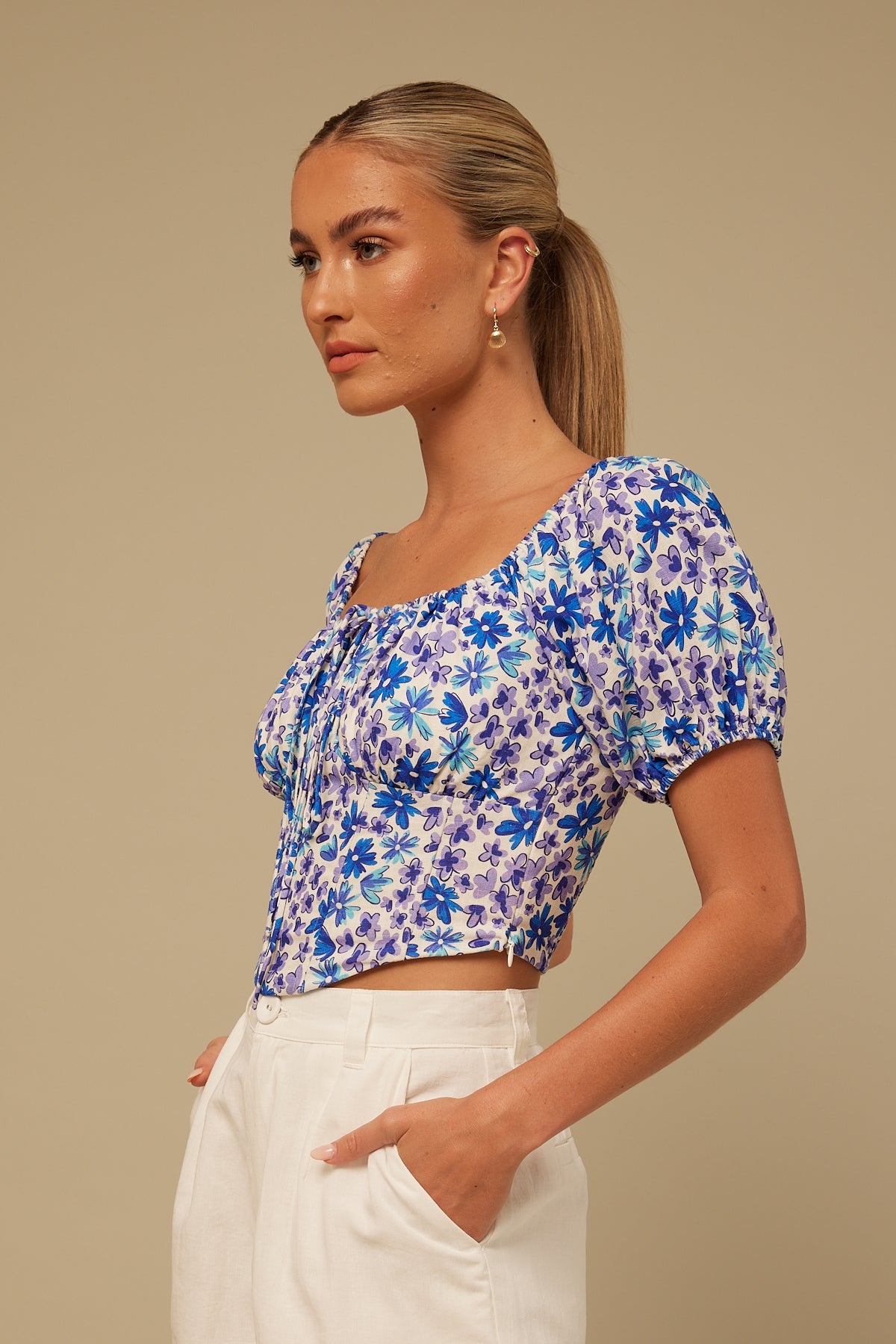 Perfect Stranger Daisy Energy Corset Top Blue Print