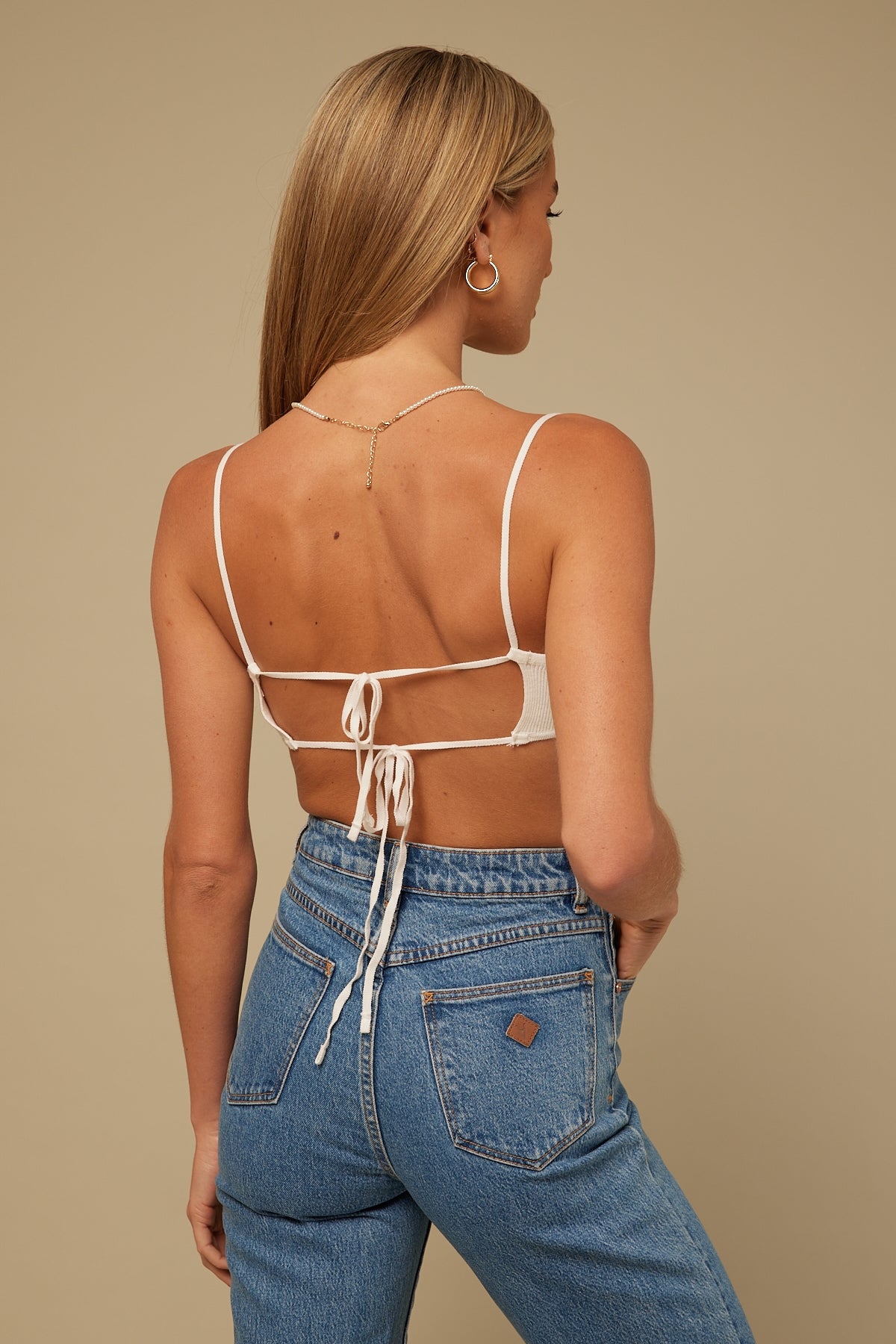 Perfect Stranger Bonfire Knit Tie Back Top White