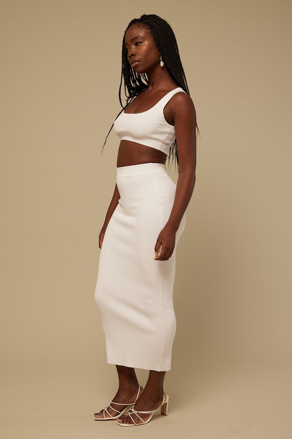 Perfect Stranger Everyday Knit Midi Skirt White