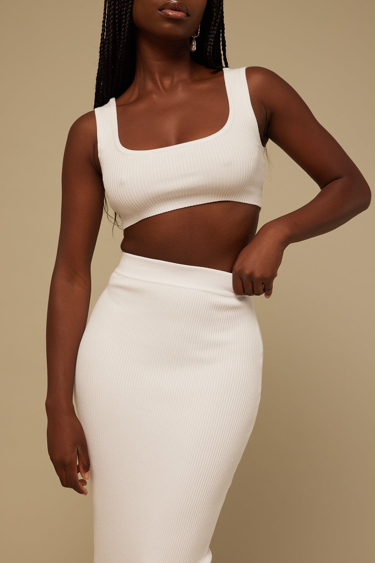 Perfect Stranger Everyday Knit Midi Skirt White