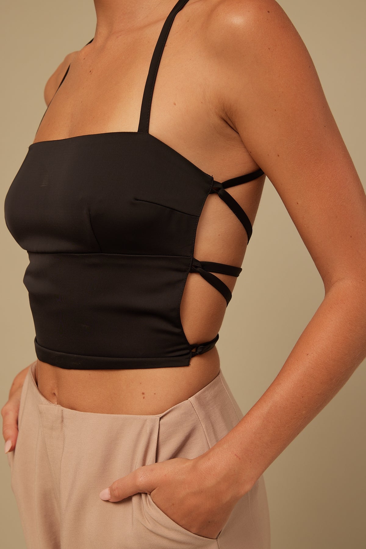 Perfect Stranger Tanya Tie Back Top Black