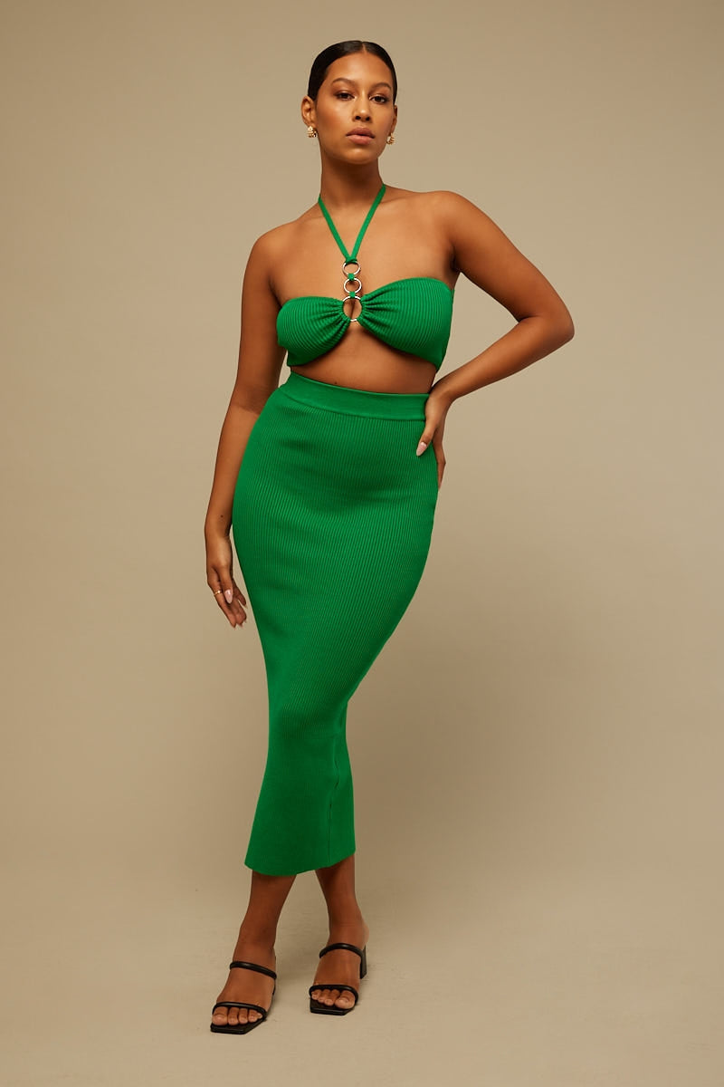 Perfect Stranger Everyday Knit Midi Skirt Green