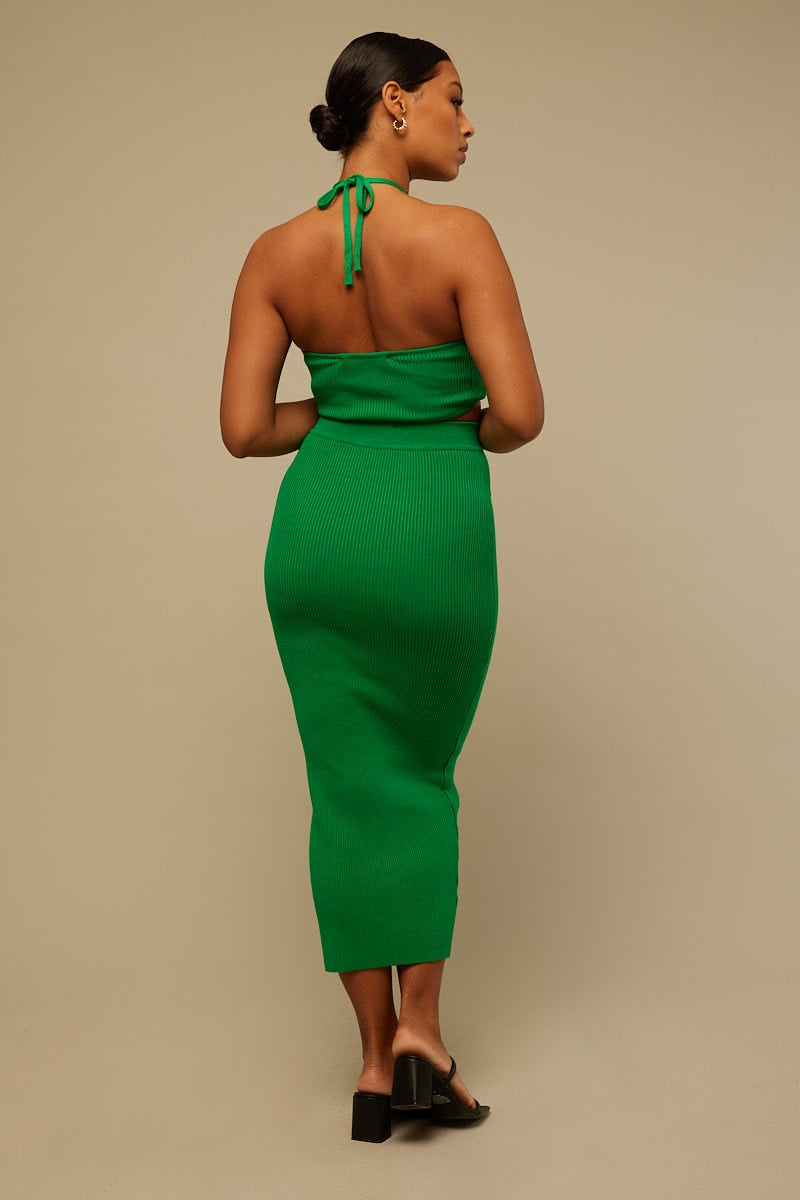 Perfect Stranger Everyday Knit Midi Skirt Green