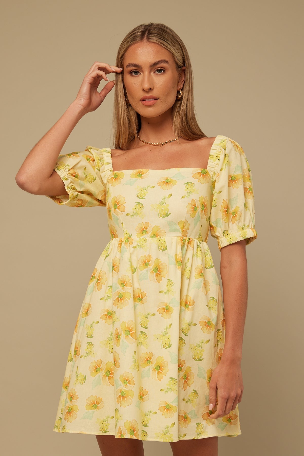 Perfect Stranger Sunlight Zinnia Mini Dress Yellow Print