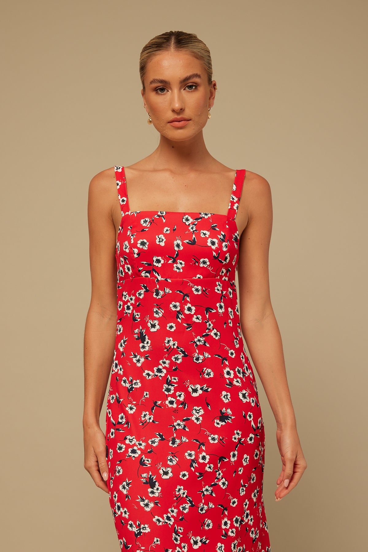 Perfect Stranger Cherry Bloom Midi Dress Red Print