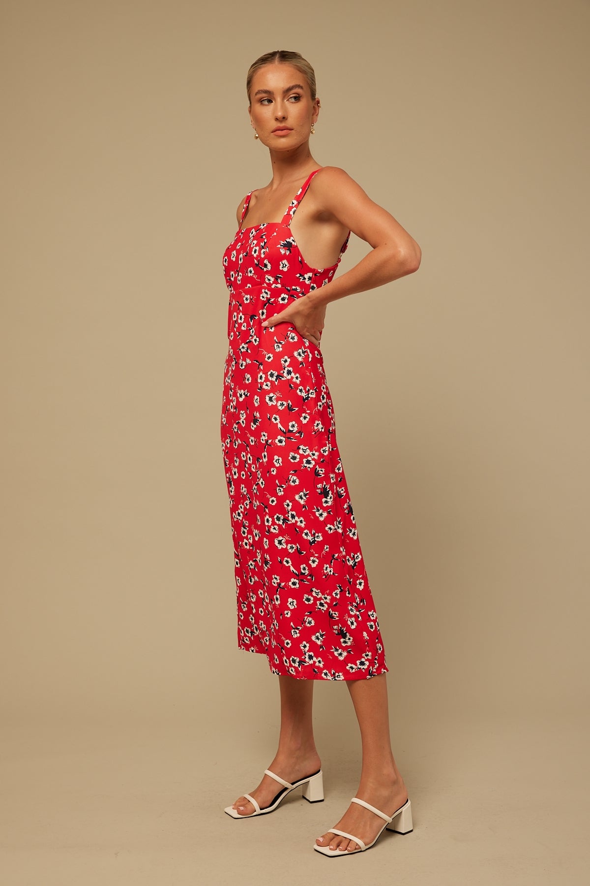 Perfect Stranger Cherry Bloom Midi Dress Red Print