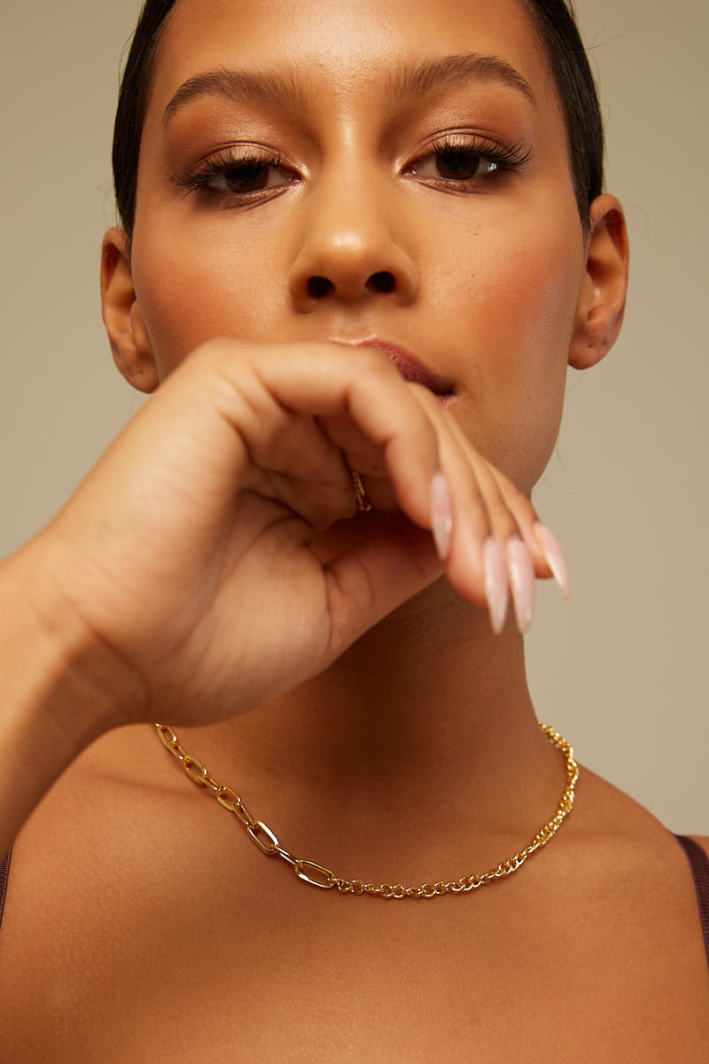 Perfect Stranger Mix Link Chain Necklace Gold