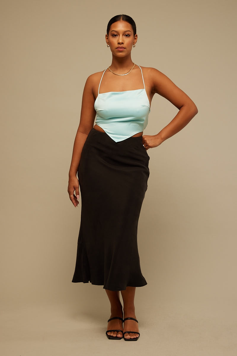 Perfect Stranger Astrid Satin Tie Back Top Blue