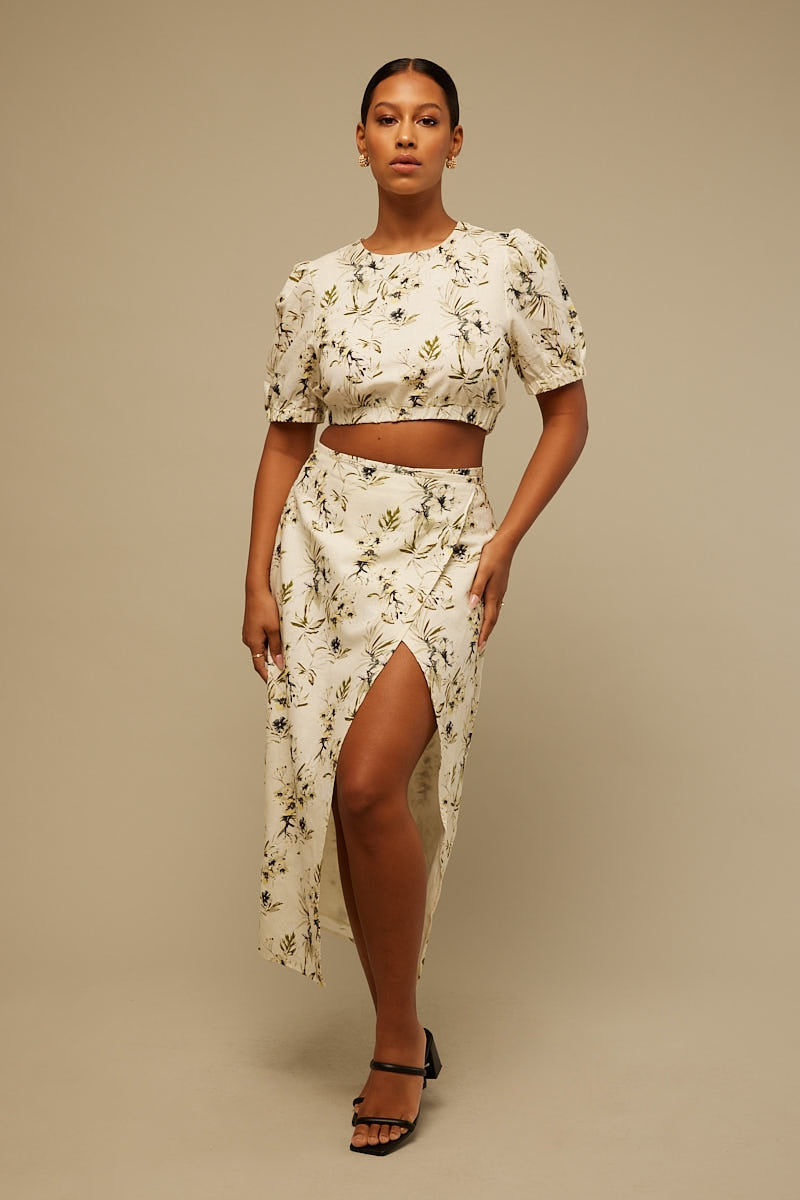 Perfect Stranger Island Life Midi Skirt Green Print