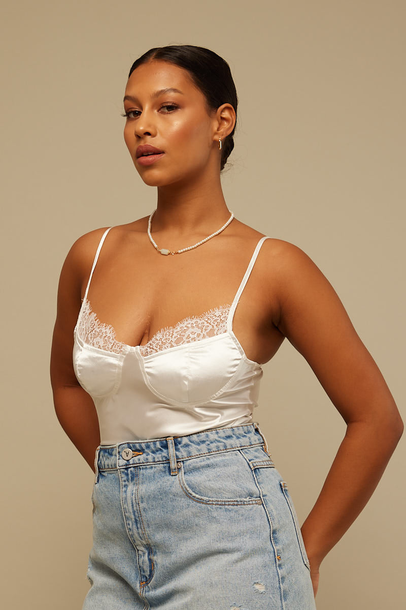 Perfect Stranger Little Things Satin Top White