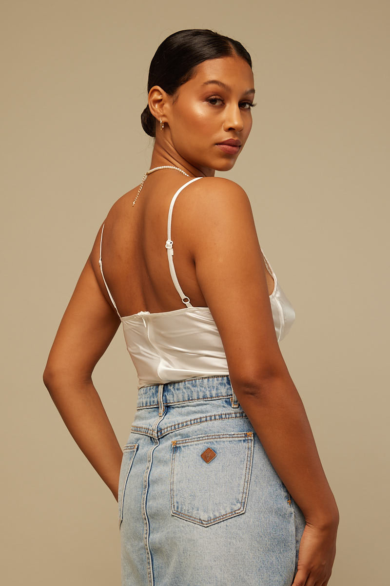 Perfect Stranger Little Things Satin Top White