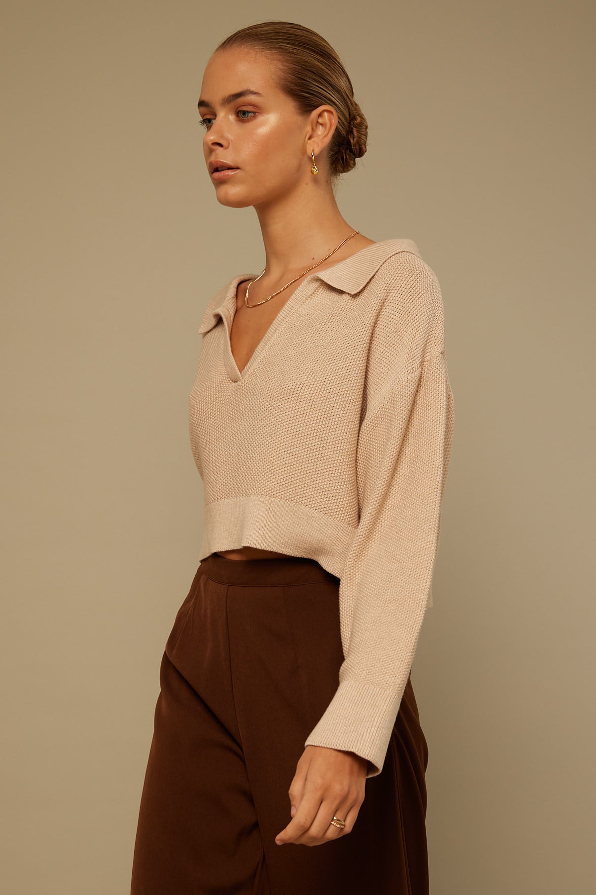 Perfect Stranger Collared Knit jumper Nude