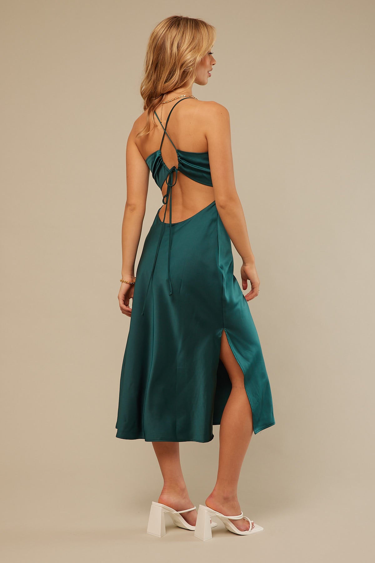 Perfect Stranger Luna Lace Up Back Midi Dress Green