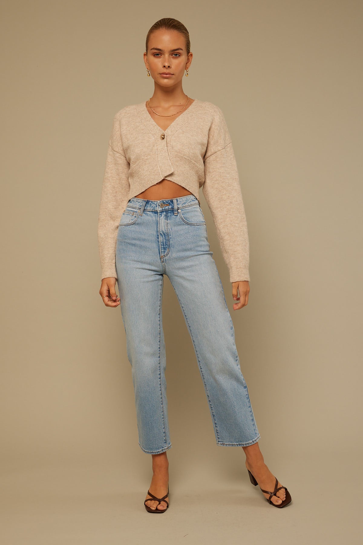 Perfect Stranger Fluffy Cropped Cardigan Nude