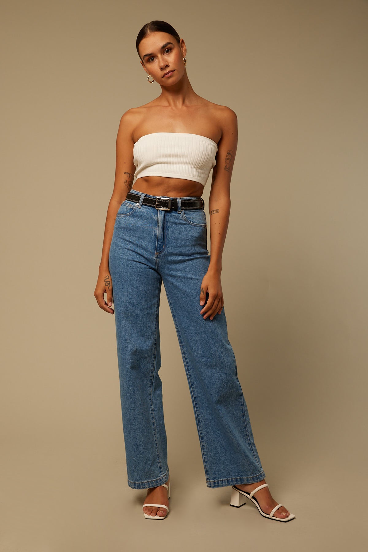 Token Squared Contrast Stitch Belt Black