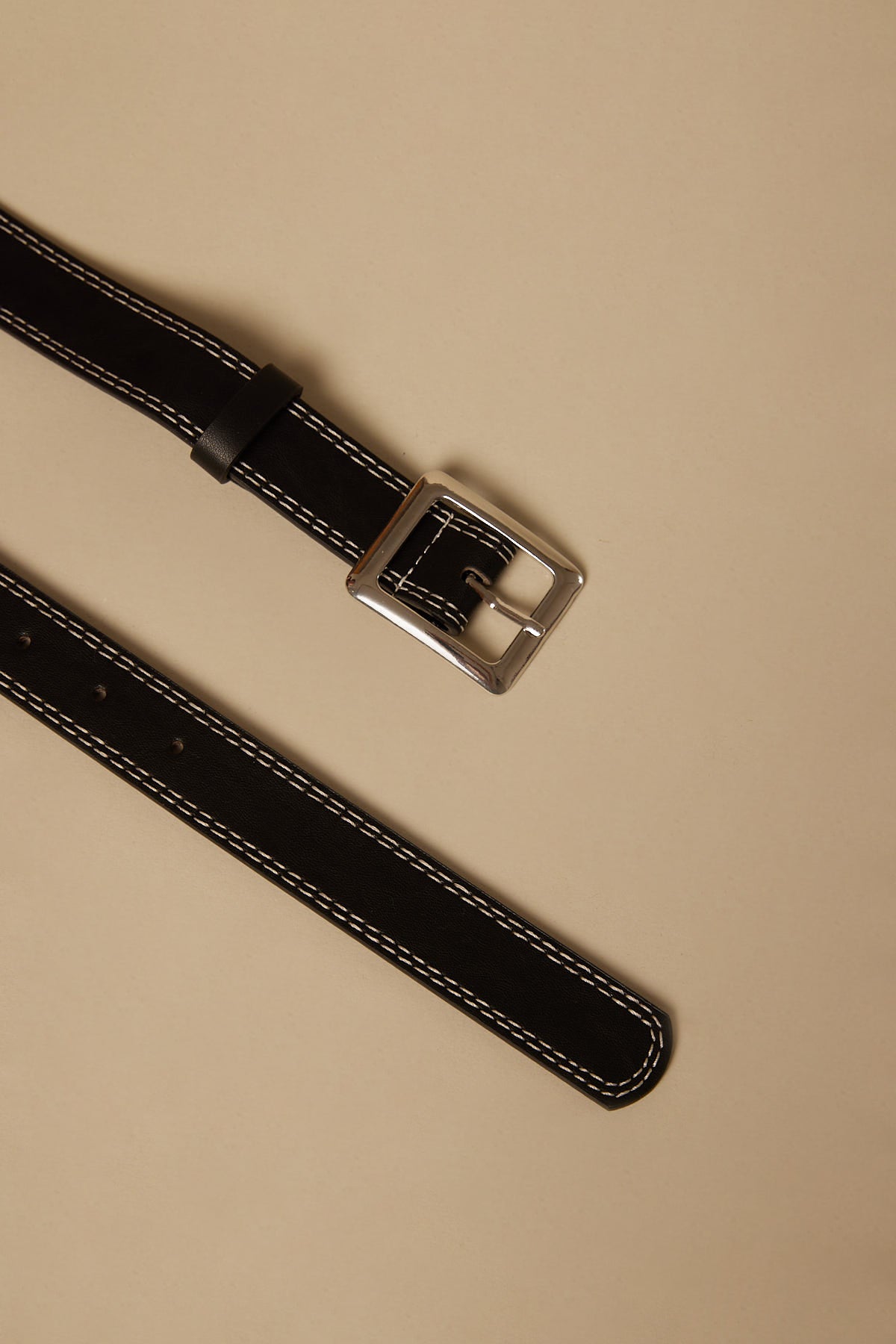 Token Squared Contrast Stitch Belt Black