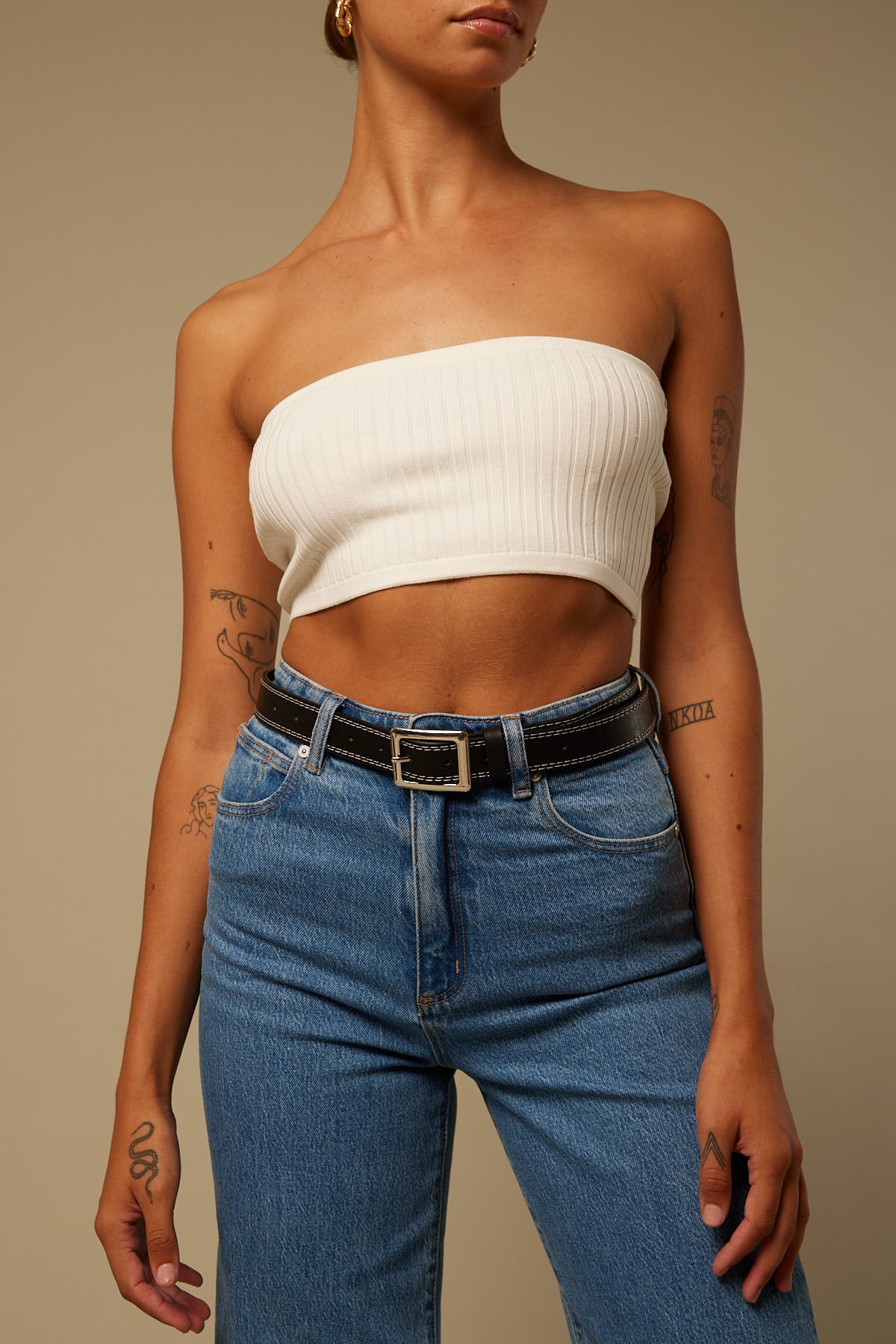 Token Squared Contrast Stitch Belt Black