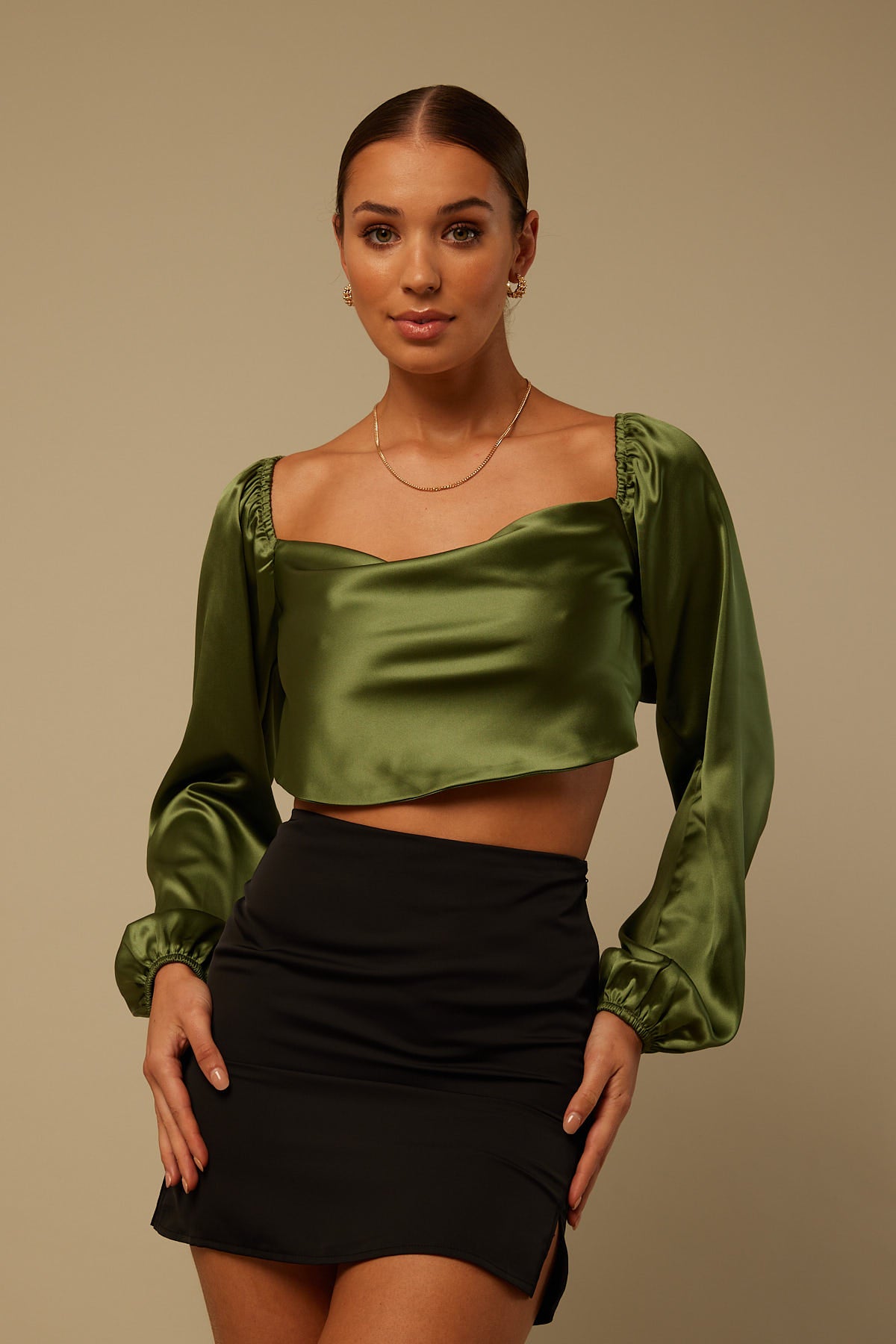 Perfect Stranger Stari Tie Back Cowl Top Green