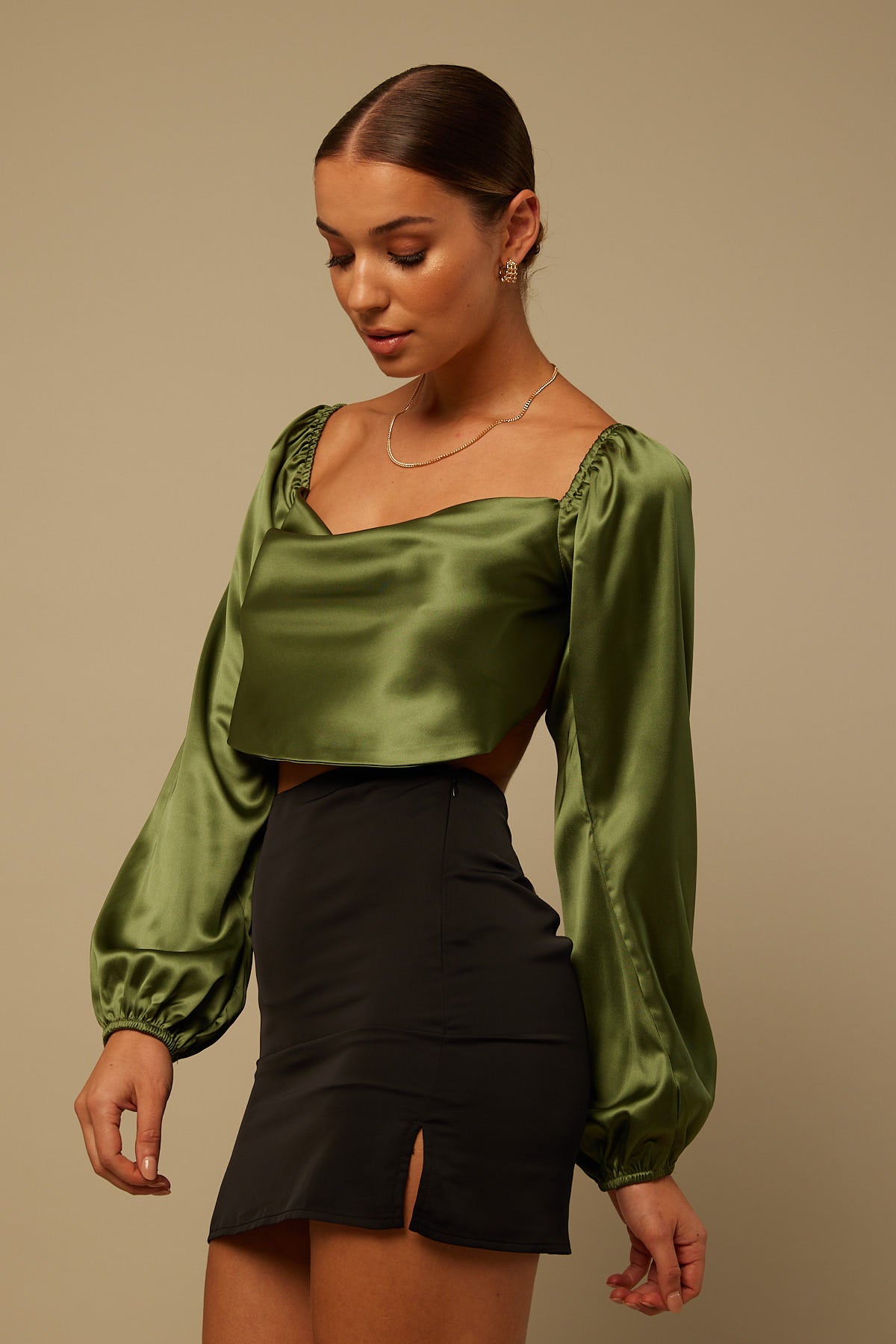 Perfect Stranger Stari Tie Back Cowl Top Green