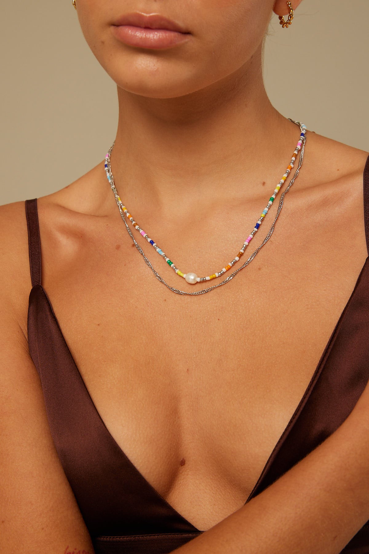 Token Rainbow Pearl Necklace Silver