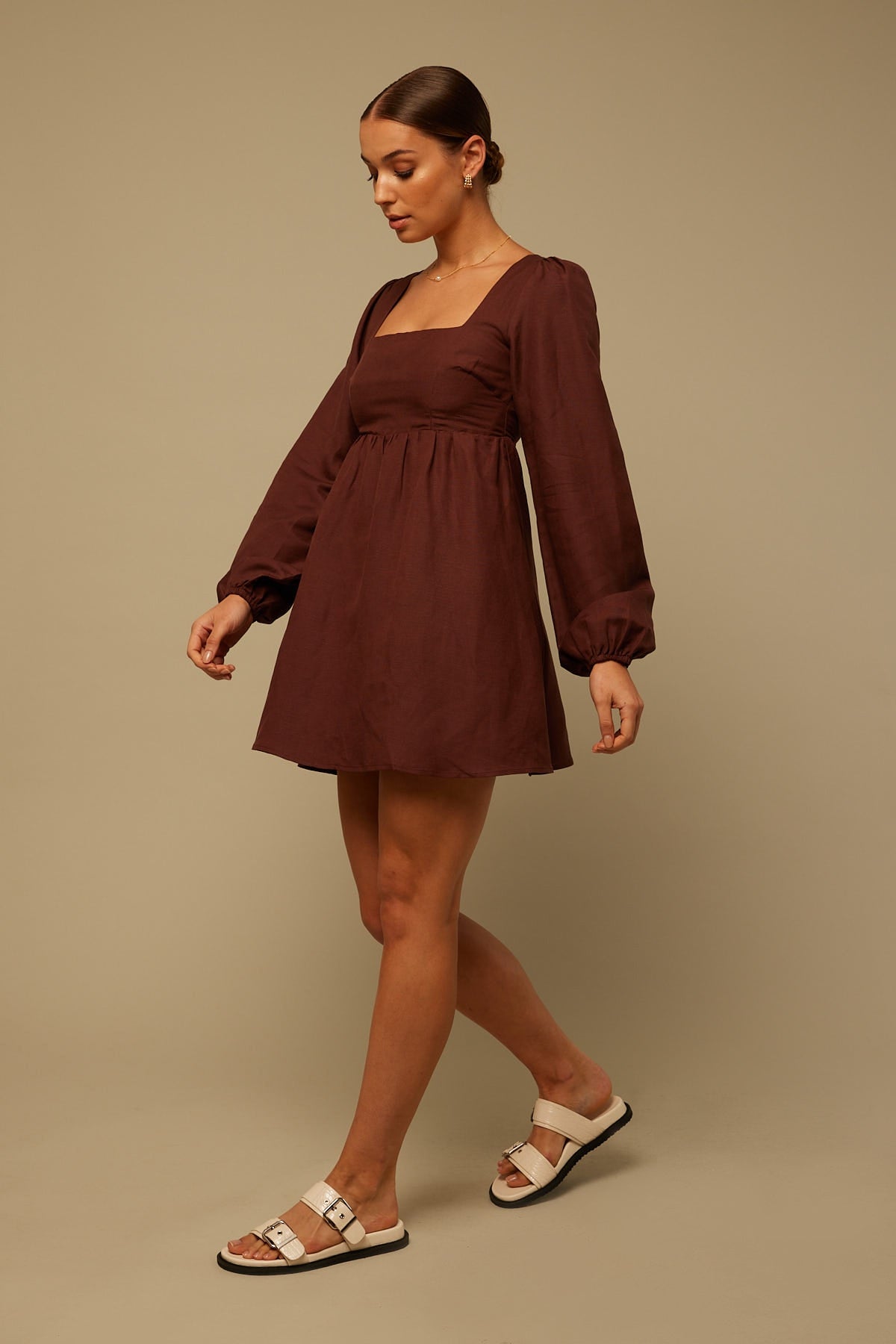 Perfect Stranger Long Sleeve Mini Dress Brown