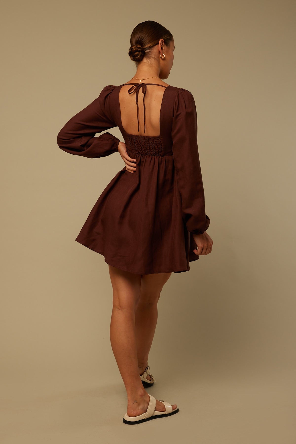 Perfect Stranger Long Sleeve Mini Dress Brown