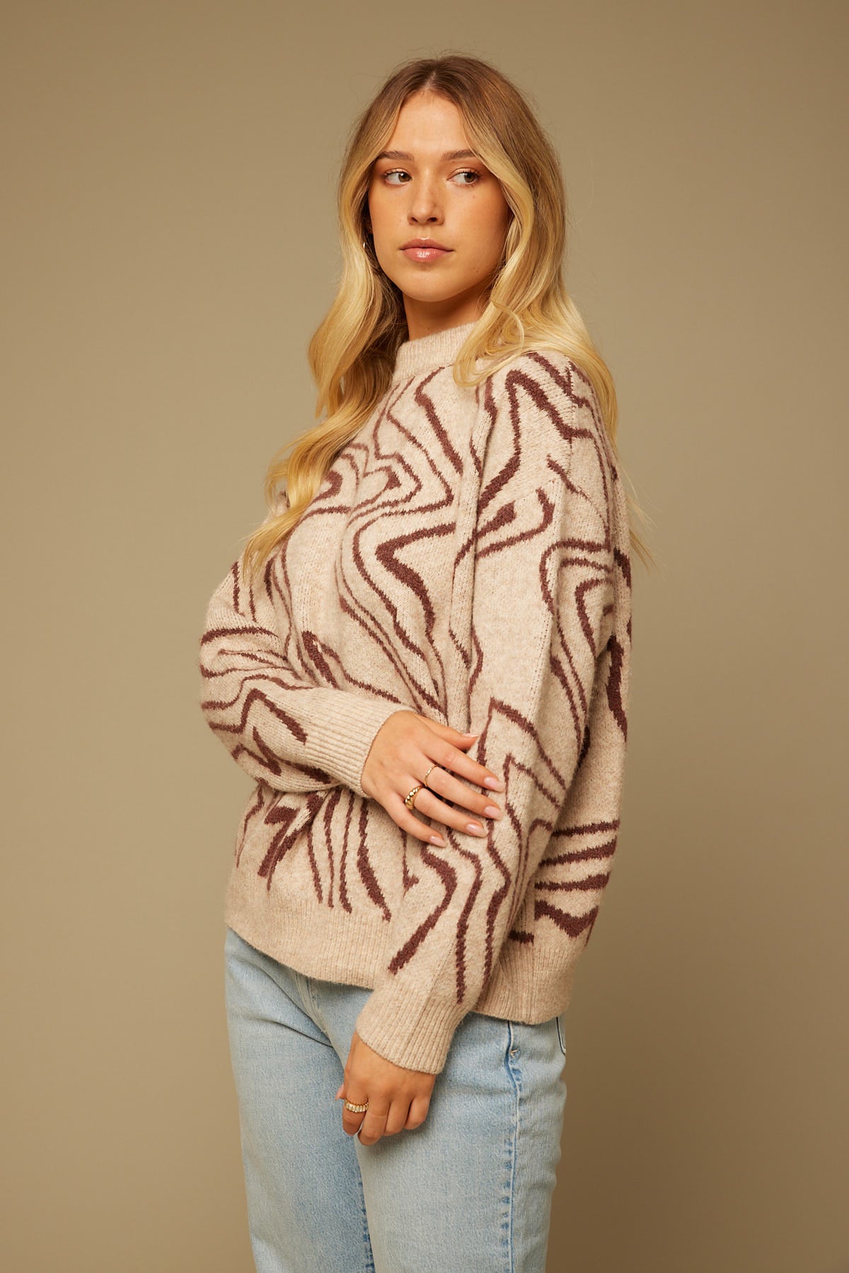 Perfect Stranger Double Shot Swirl Knit Jumper Taupe
