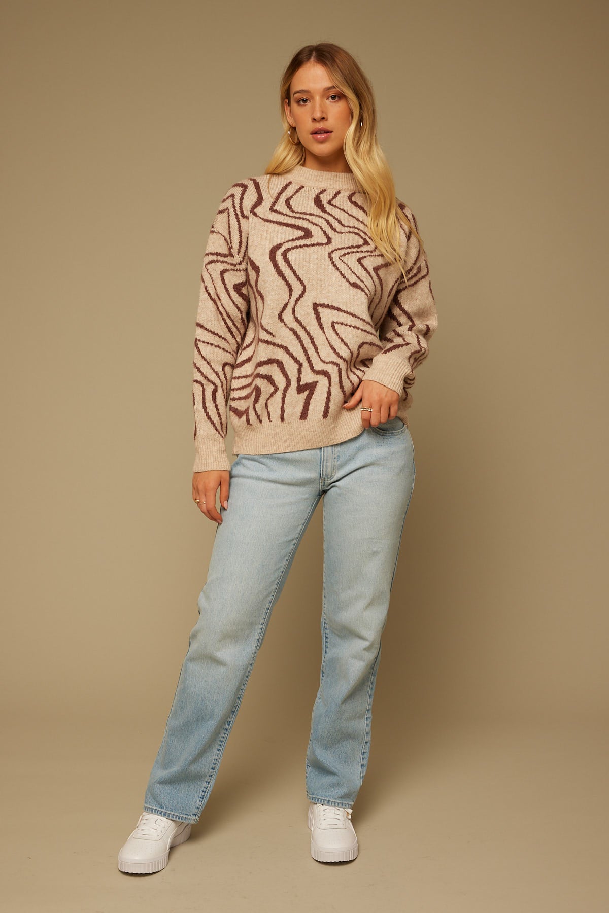 Perfect Stranger Double Shot Swirl Knit Jumper Taupe