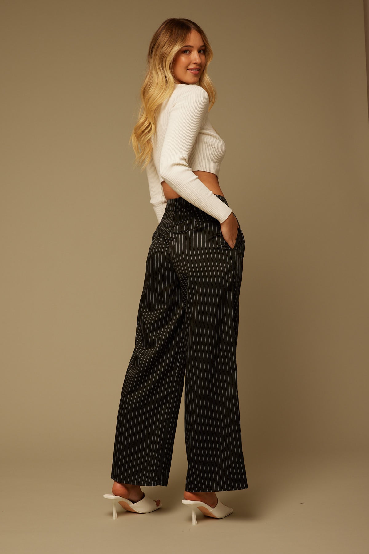 Perfect Stranger Ollie Mid Rise Pinstripe Pant Black Stripe