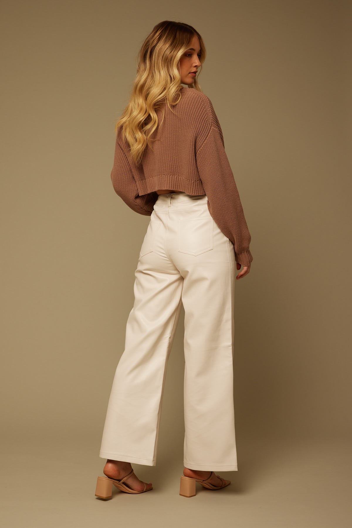 Perfect Stranger Wide Leg PU Pant Bone