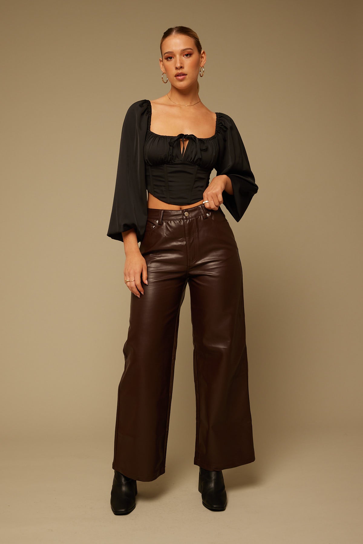 Perfect Stranger Sonnie Corset Long Sleeve Top Black