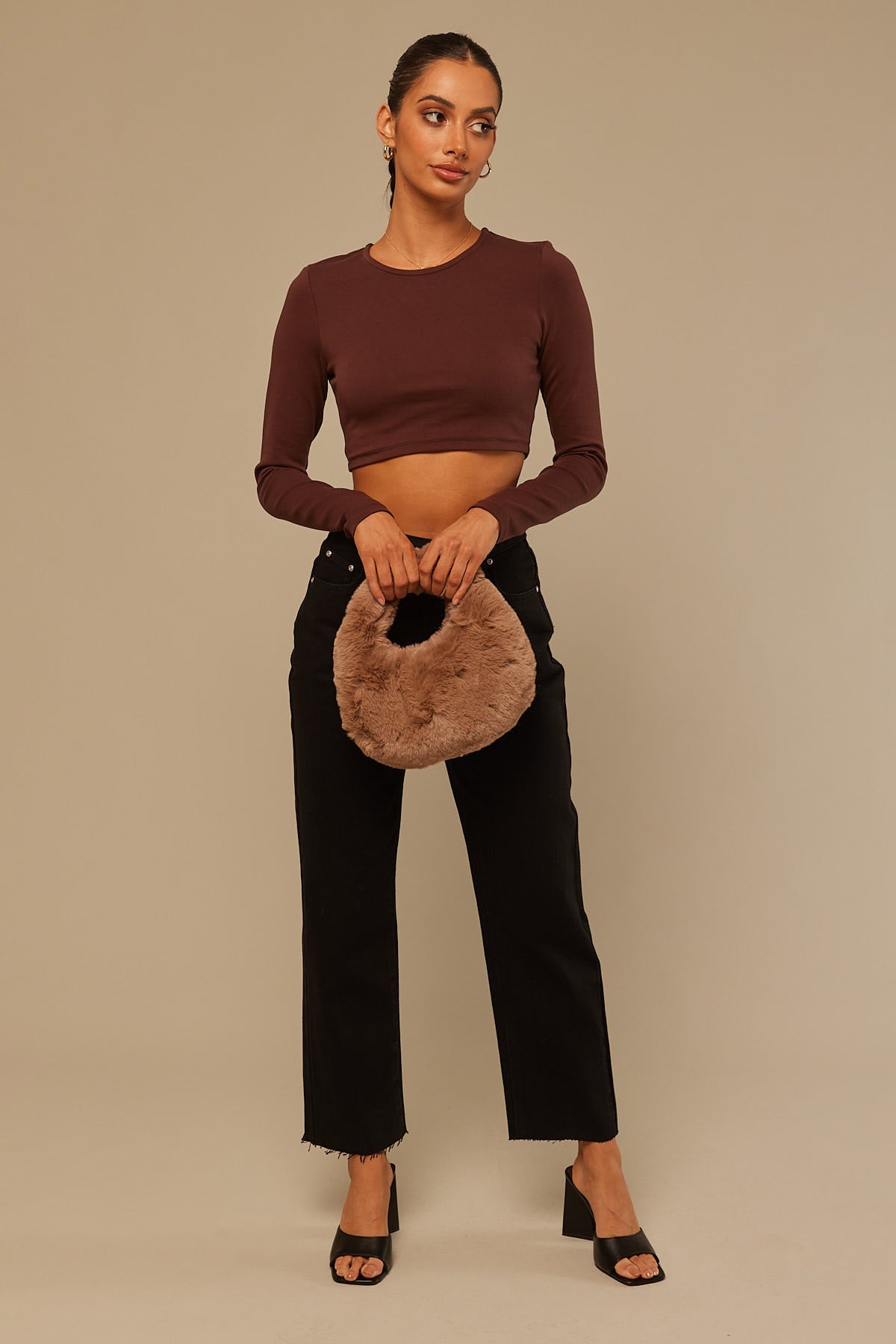 Token Moon Fluffy Handbag Brown