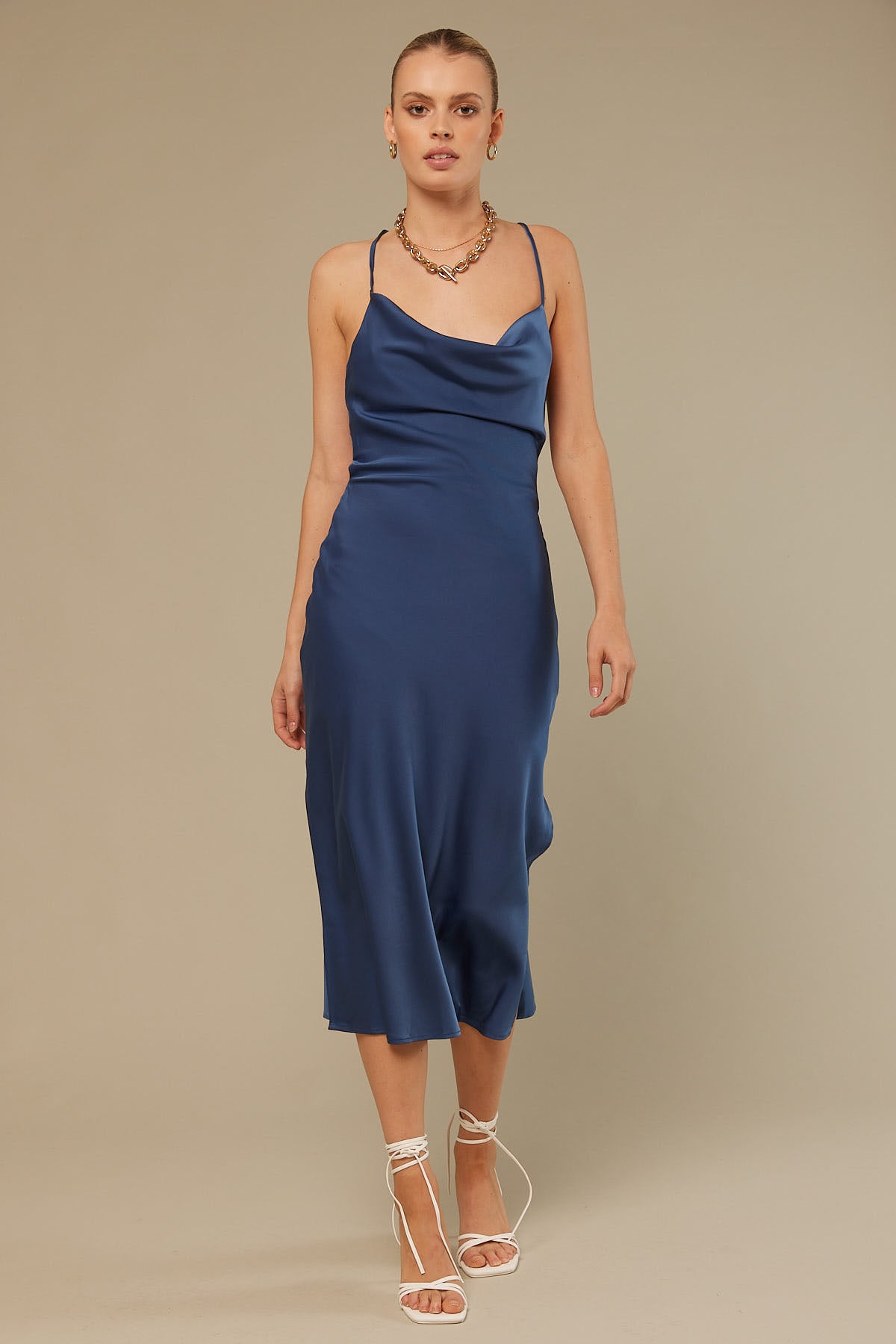 Perfect Stranger Luna Lace Up Back Midi Dress Blue