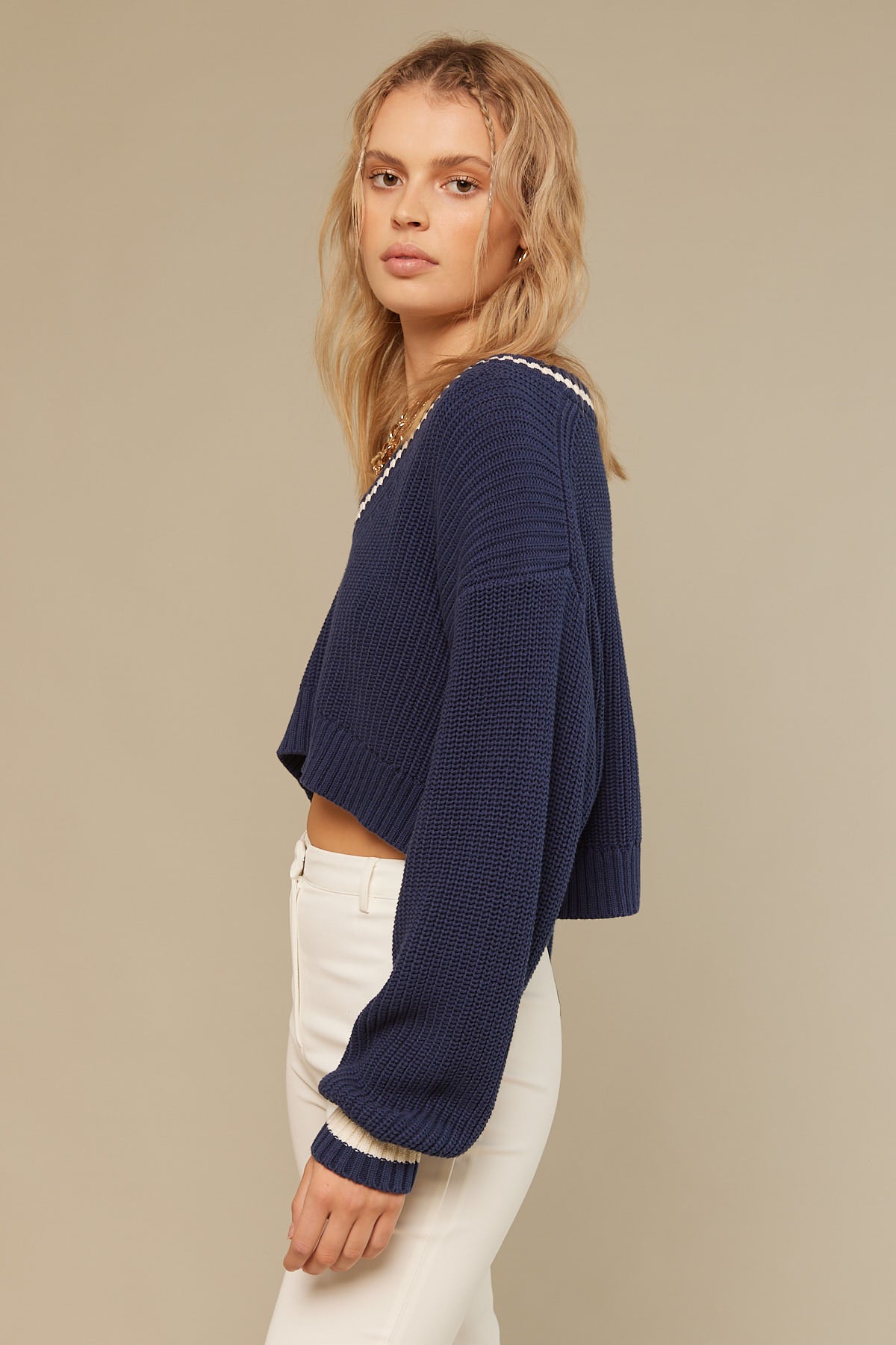 Perfect Stranger Cropped V-Neck Jumper