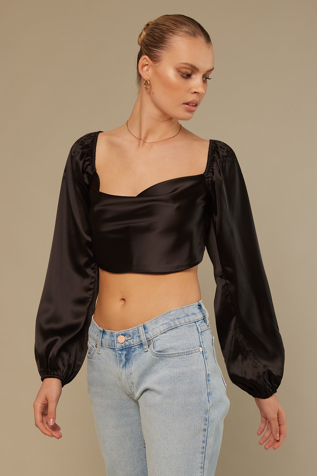 Perfect Stranger Stari Tie Back Cowl Top Black
